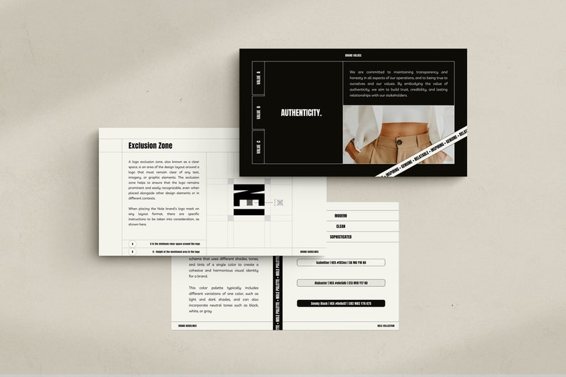 May include: A black and white graphic design guide with the text "Exclusion Zone" and a grid pattern. The guide explains the importance of maintaining a clear space around a logo to ensure its visibility and prevent it from being obscured by other elements.