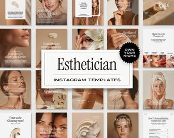 Luxury Esthetician Instagram Templates | Skincare Social Media Kit | Digital Download | Medspa Canva Template | Beauty Business Owners