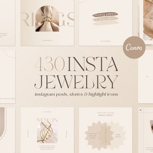 130 Jewelry Instagram Templates. Jewellery Business Branding. Jewelry Social Media. Jewel Post, Stories and Icons. Jewellery Canva Template