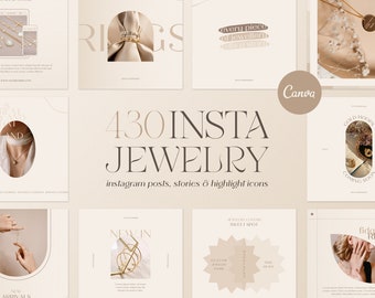 130 Jewelry Instagram Templates. Jewellery Business Branding. Jewelry Social Media. Jewel Post, Stories and Icons. Jewellery Canva Template