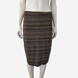 Vintage 1990s Chicos Gold Metallic Striped Stretch Knit Pencil Skirt Size 0 / S