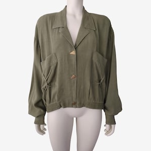 Vintage 1990s Green Button Down Collared Relaxed Fit Lightweight Jacket Size L
