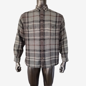 Vintage 1990s Raw Rags Oversized Fit Gray Plaid Weaved Button Down Casual Collared Shirt Size L