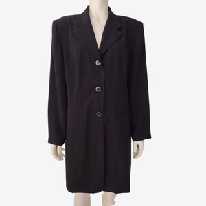 Vintage 1990s Black Tailored Button Down Lightweight Long Jacket Size 16