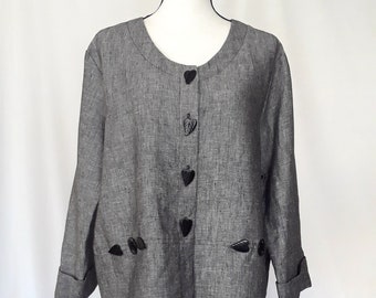 1990s Vintage Earth Song Grey Linen Button Down Light Jacket NEW