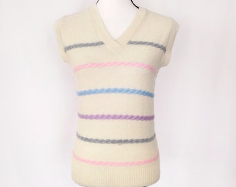 1970s Vintage Jane Colby Pale Yellow Striped Knit Sweater