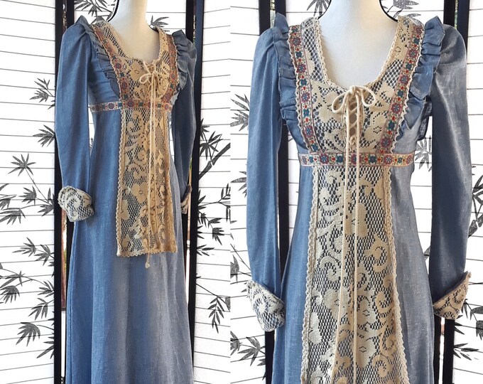 Gunne Sax Black Label RARE Vintage 1970s Blue Prairie Dress - Etsy