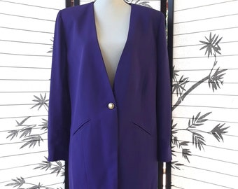 1980s Vintage Royal Purple Tailored Long Blazer Jacket