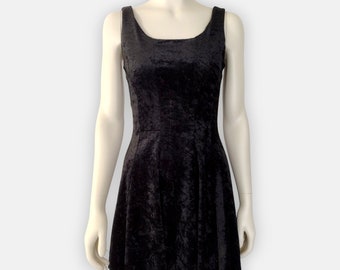 Vintage 1990s ULTIMATE! Black Crushed Velvet Mini Skater Dress