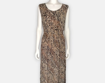 Vintage 90s Animal Print Sleeveless Beaded Maxi Dress Size M/L