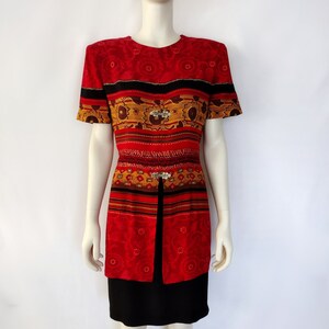 Vintage 1980s KC Spencer Striped Short Sleeved Sheath Dress Size 12