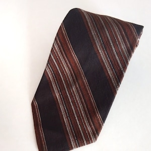 Vintage 1970s Lucien Piccard Brown Striped Woven Neck Tie 4.25 x 55