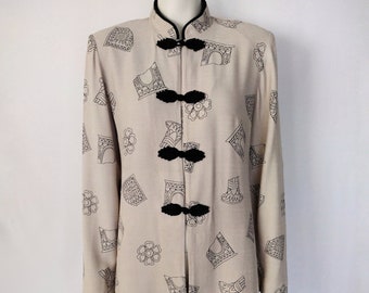 Vintage 1980s R&M Richards Tan Mandarin Collar Light Tunic Jacket