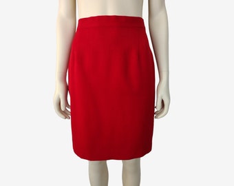Vintage 1990s Lipstick Red High Waisted Pencil Skirt Size 2/ 4