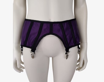 Vintage 1990s Masoumi Hoss Purple Satin 6 Strap Garter Belt Size XS