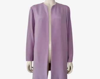 Vintage 1990s Lilac Purple Silk Crew Neck Open Front Lightweight Long Jacket 10P