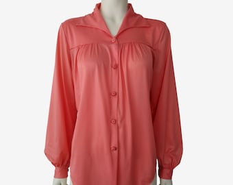 Vintage 1950s Ver Marai Coral Nylon Button Down Pajama Top Size M L
