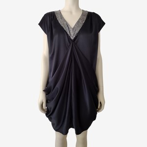 Vintage 1990s Nicole Miller Silky Oversized Satin Sequined Drape Mini Cocktail Dress Size S