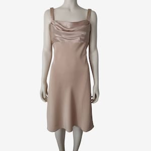 Vintage 1990s Champagne Satin Cowl Neck Sleeveless Bia Cut Dress Size M / L