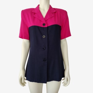 Vintage 1990s Ellen Figg Fuchsia and Navy Colorblock Blazer Jacket