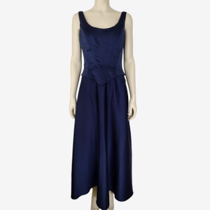 Vintage 1990s Scott McClintock Blue Satin Corset Bustier Prom Dress Gown 6 / 8