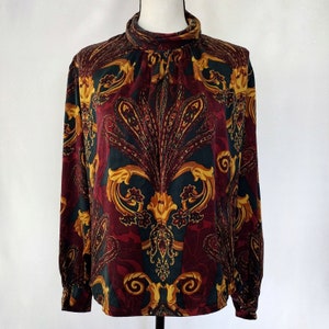 1980s Vintage St. Denis Silk Baroque Print Oversized Blouse Size 6