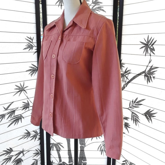 1970s Vintage Lady Wrangler Coral Pink Fitted Den… - image 3