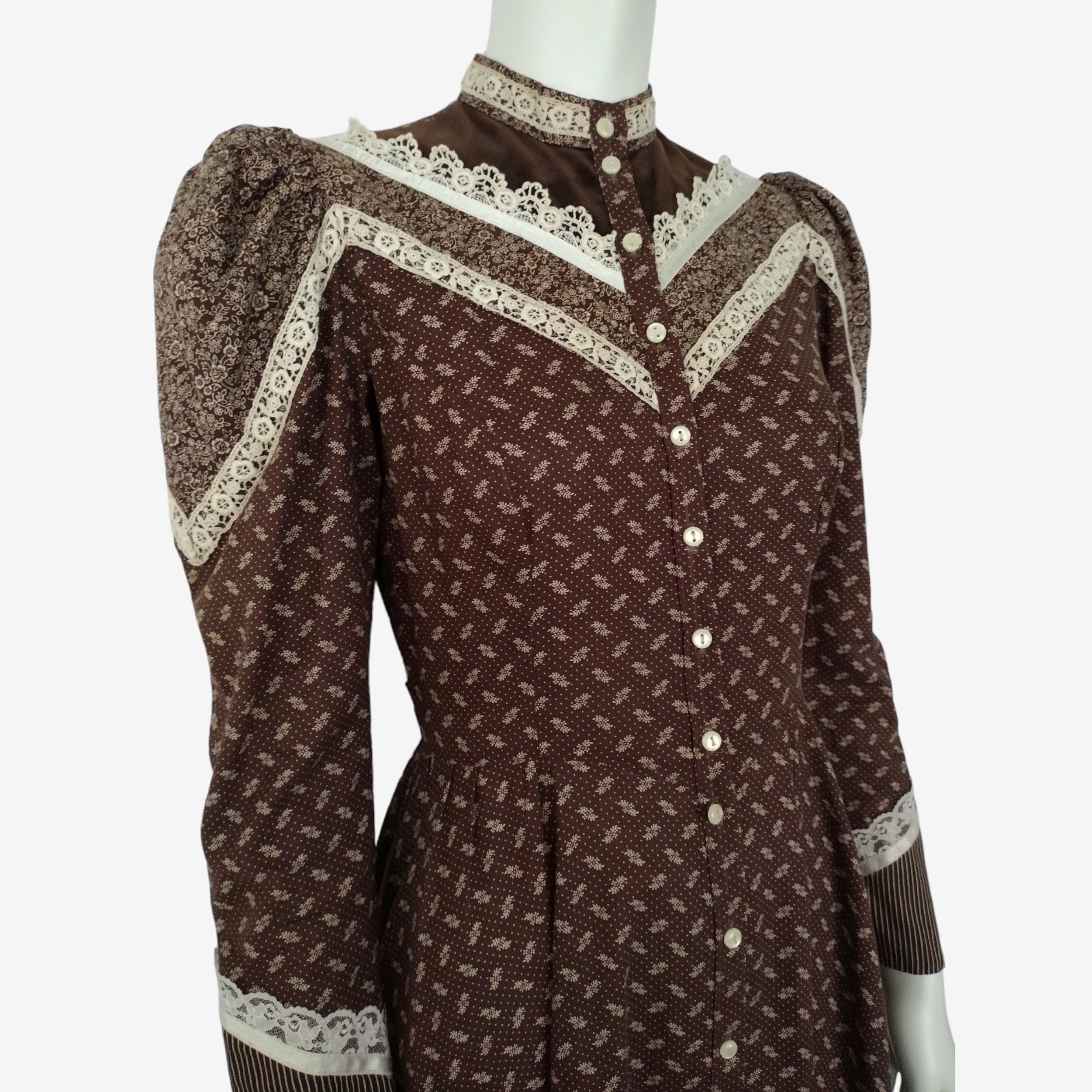 Vintage 1970s Gunne Sax Brown Calico Puff Shoulder Button Down Prairie ...
