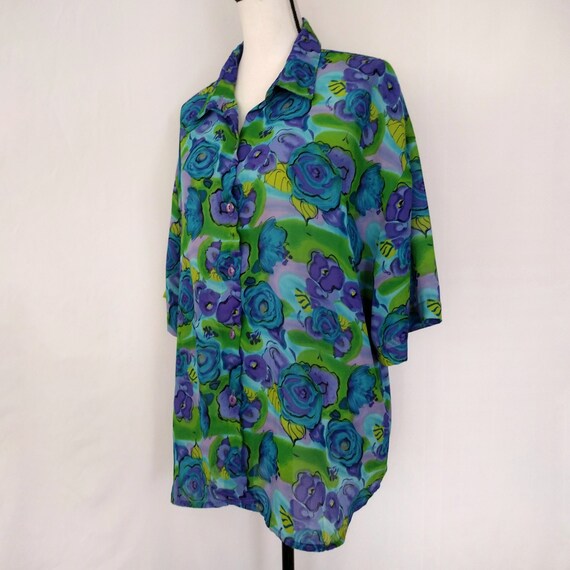 1980s Vintage Cabrais Colorful Semi Sheer Button … - image 3