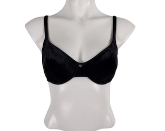 Vintage 1990s Victoria's Secret Black Velour Underwire Unlined Bra 34B