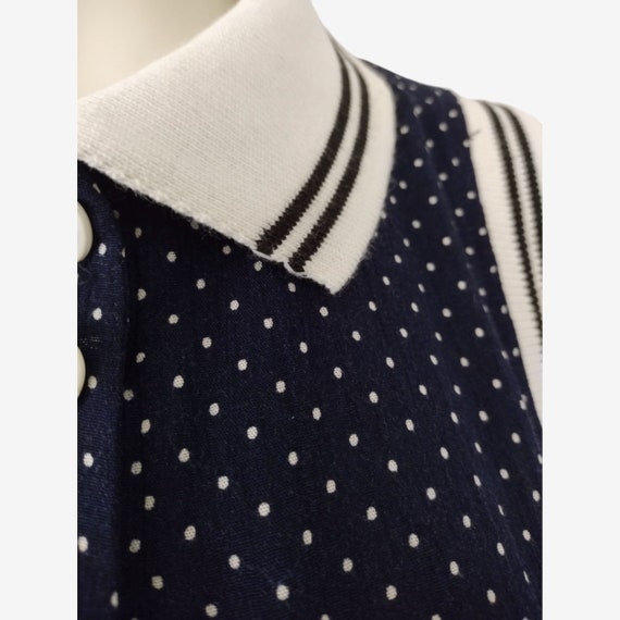 Vintage 1990s Navy Blue Swiss Dot Collared Sleeve… - image 8
