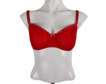 Vintage Victoria's Secret Red Nylon Mesh Underwire Unlined Bra 36D