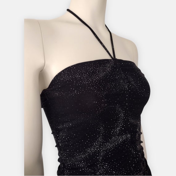 Vintage 1990s Black Glitter Fitted Stretch Knit H… - image 3
