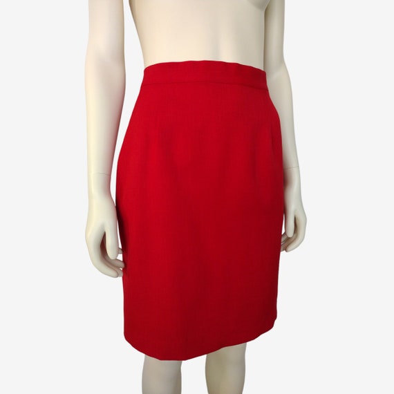 Vintage 1990s Lipstick Red High Waisted Pencil Sk… - image 2