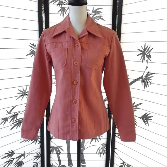 1970s Vintage Lady Wrangler Coral Pink Fitted Den… - image 1