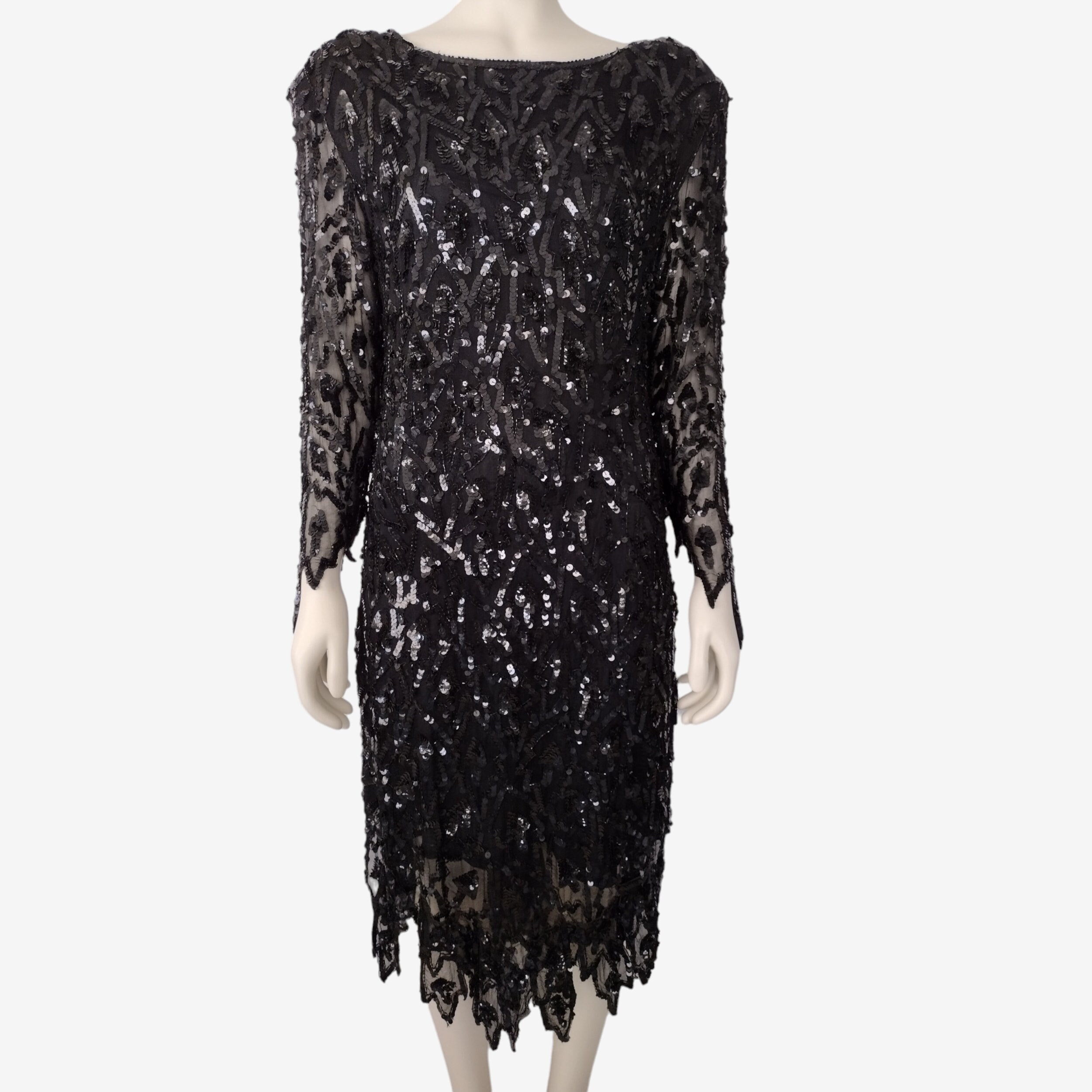 Black Sequin Long Sleeve Midi Dress - Etsy