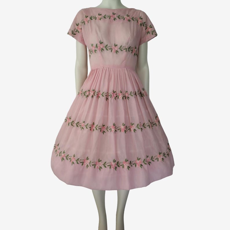 1950s Floral Dress with Sheer Detail Collar and Sleeves main image 0