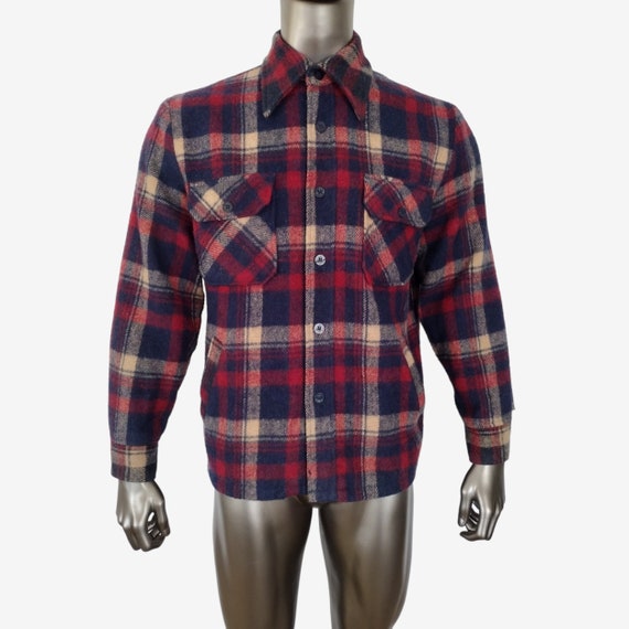 Vintage 1970s JcPenny Wool Blend Red Blue Plaid B… - image 1