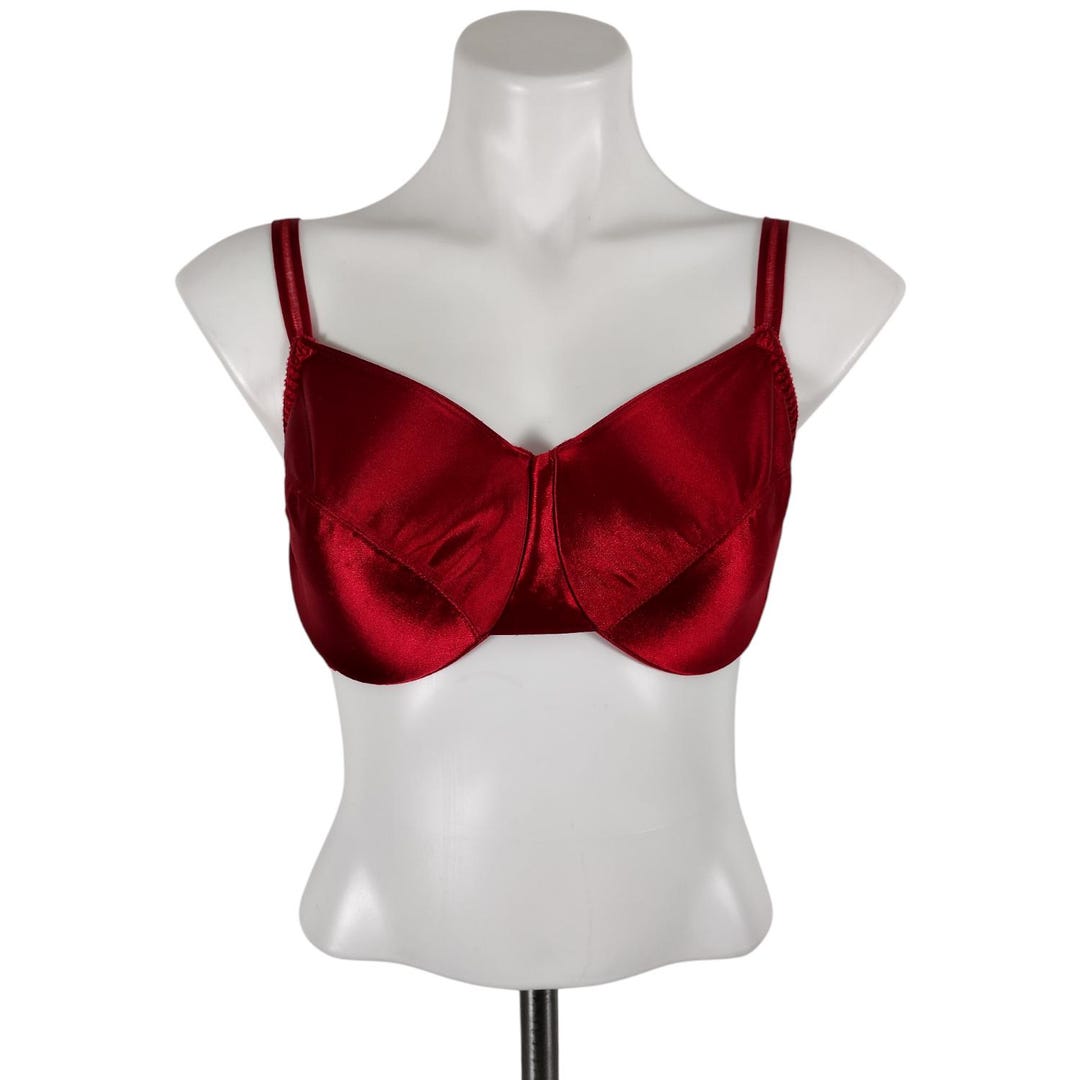 Vintage 1990s Silky Red Satin Nylon Full Coverage Unlined Underwire Bra ...