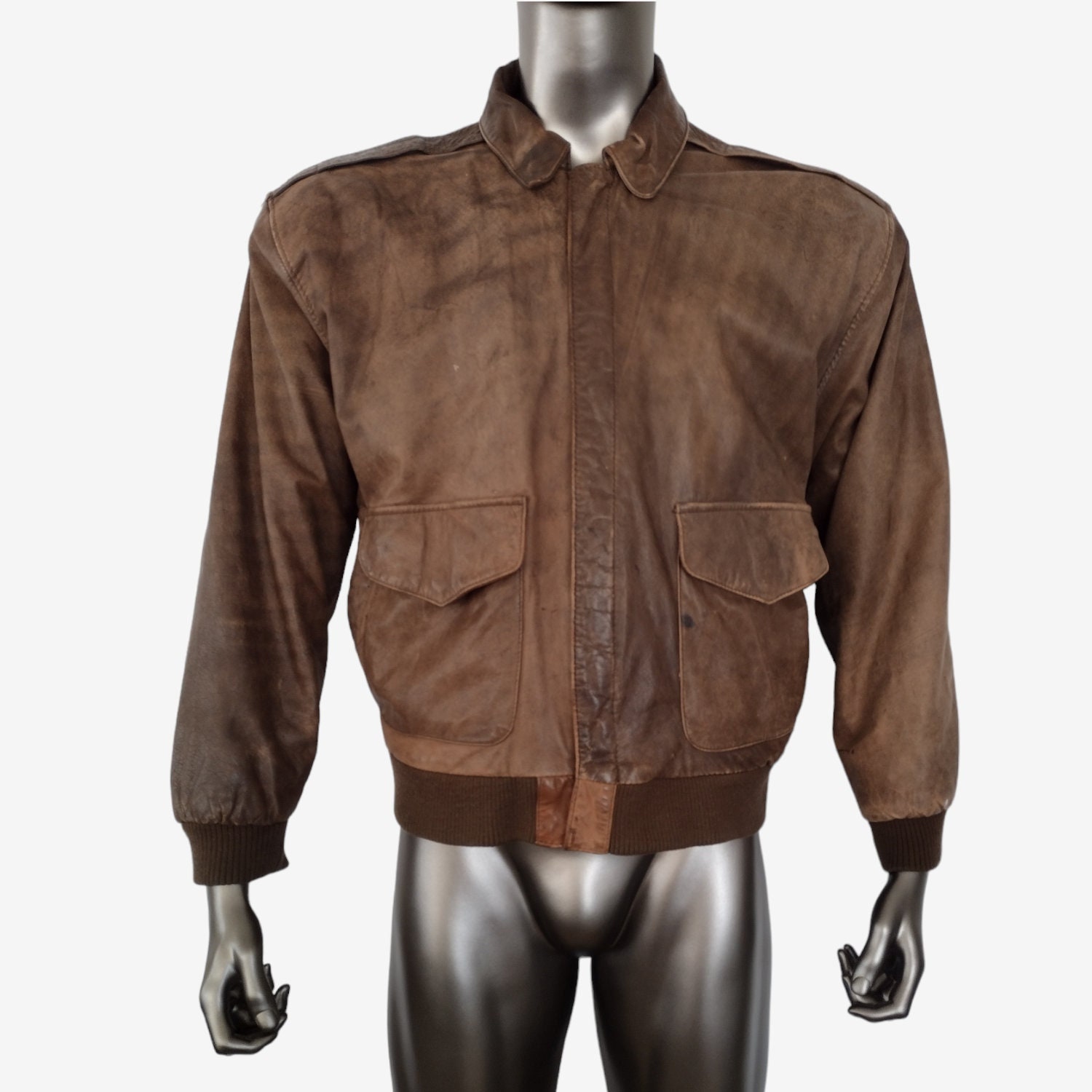 Vintage 1980s Distressed Brown Soft Leather Front Zip Bomber Jacket Size L - Etsy Vintage 1980s Distressed Brown Soft Leather Front Zip Bomber Jacket Size L - Etsy