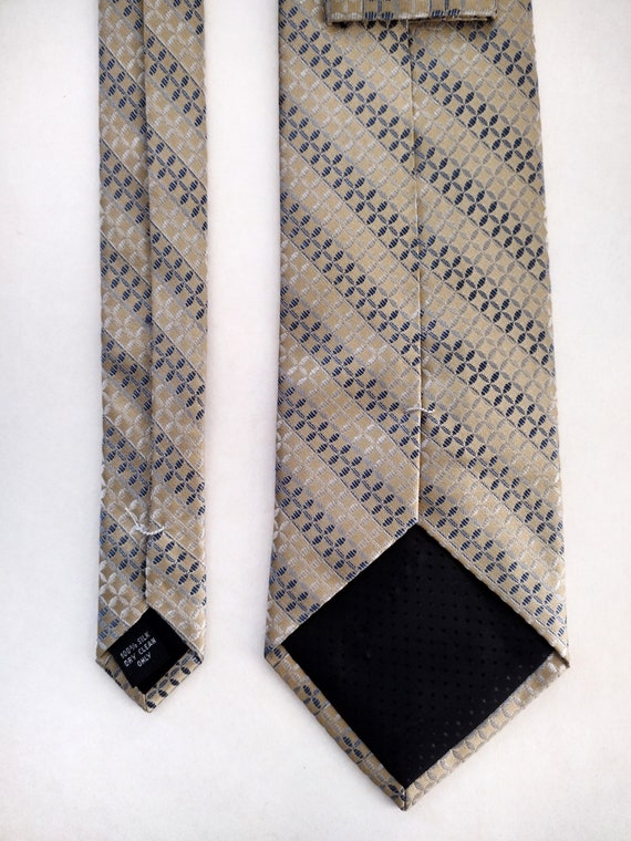 Vintage Tan Metallic Geometric Striped Silk Neck … - image 6