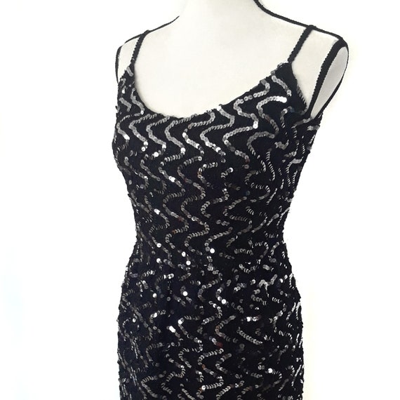 1960s Vintage St Martin Black Sequined Sheath Mid… - image 4