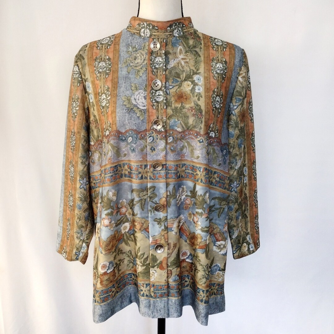 1970s Vintage Haband for Her Floral Raised Collar Pullover Polyester ...