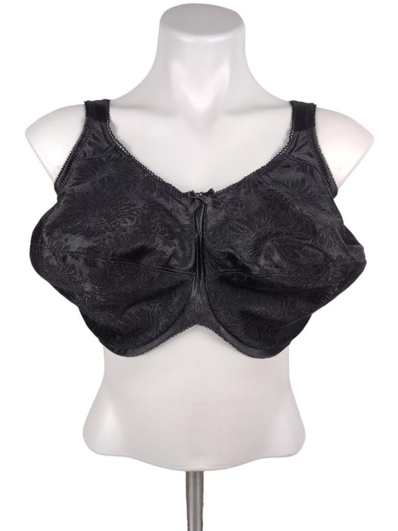 Vintage Black Floral Opaque Full Coverage Unlined Underwire Bra 40H