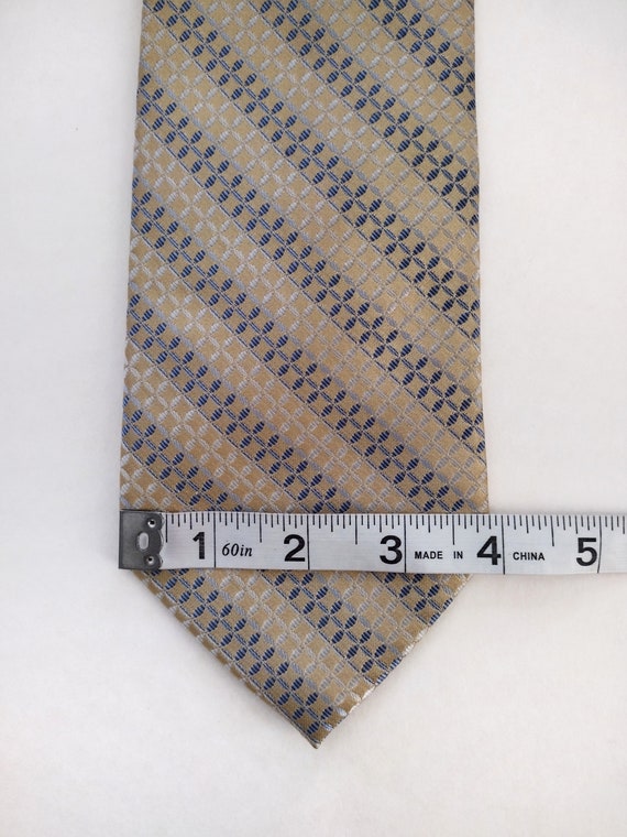 Vintage Tan Metallic Geometric Striped Silk Neck … - image 5