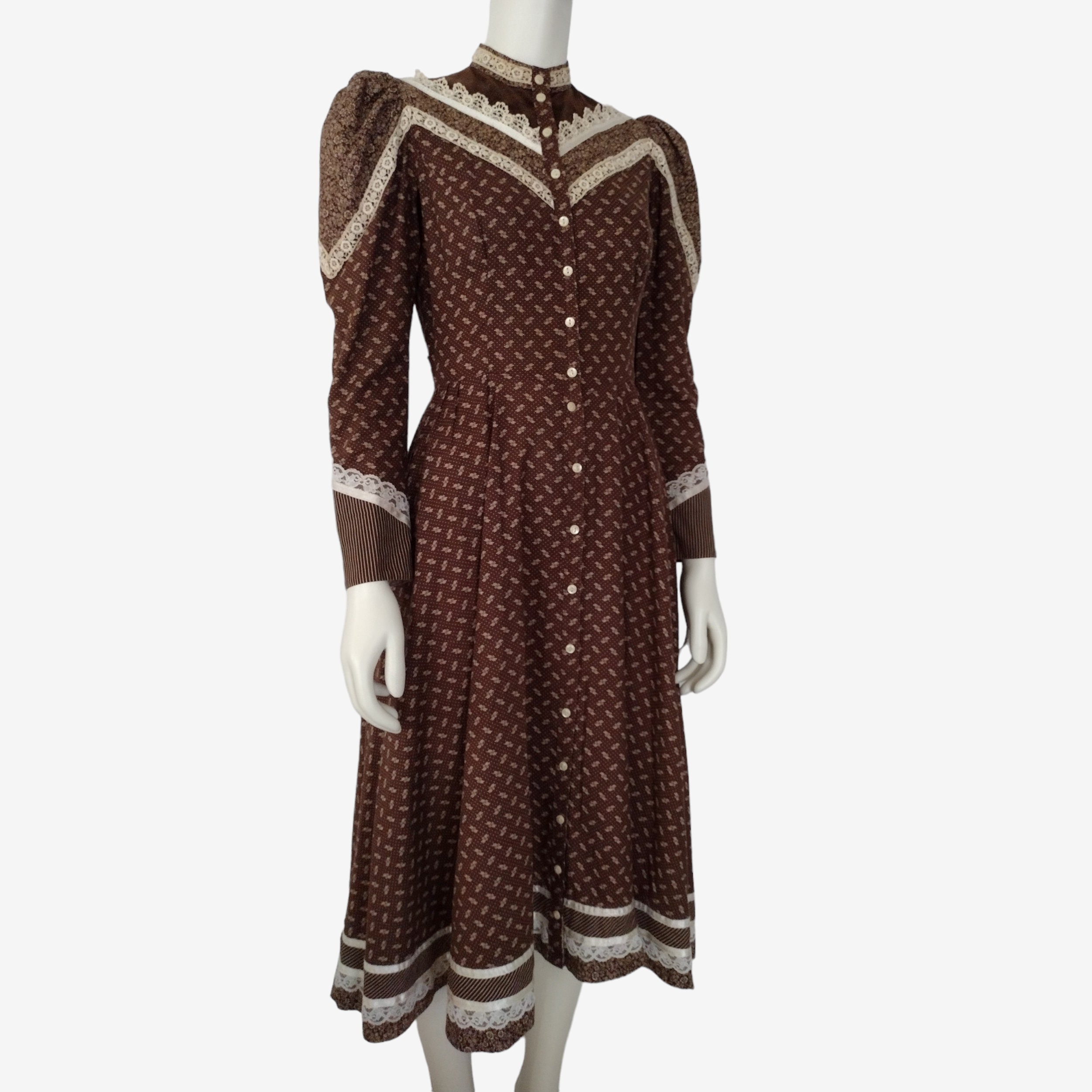 Vintage 1970s Gunne Sax Brown Calico Puff Shoulder Button Down Prairie ...