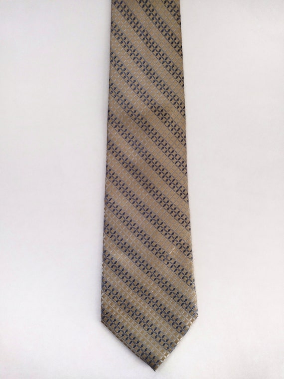 Vintage Tan Metallic Geometric Striped Silk Neck … - image 3
