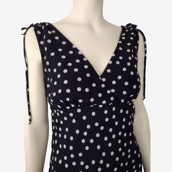 Vintage 1990s Navy Blue Polka Dot Sleeveless V Ne… - image 6