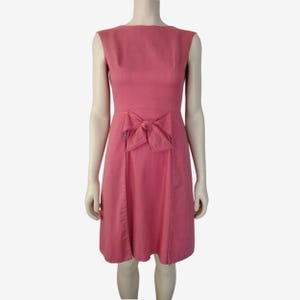 Vintage 1950s Pink Sleeveless Boatneck Bow Front A Line Cotton Dress Size XXS Petite