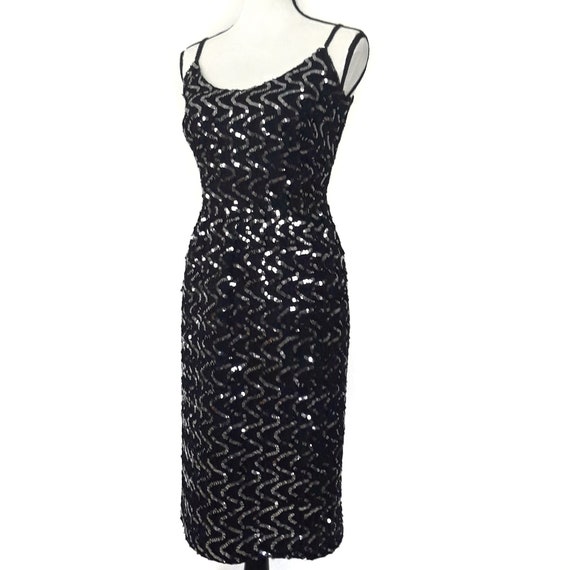 1960s Vintage St Martin Black Sequined Sheath Mid… - image 3